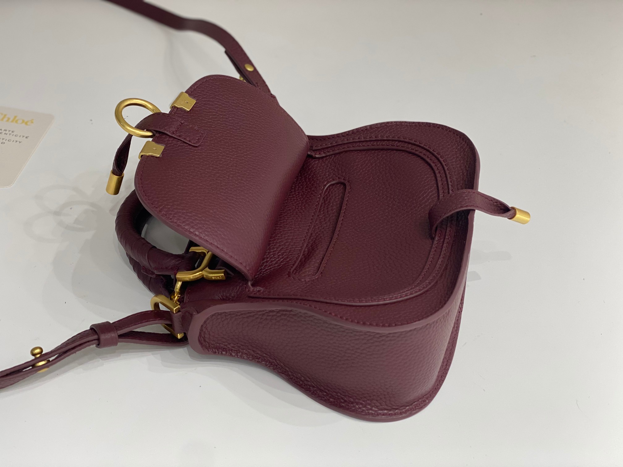 Chloe Mini Marcie Bag In Bordeaux Grained Leather